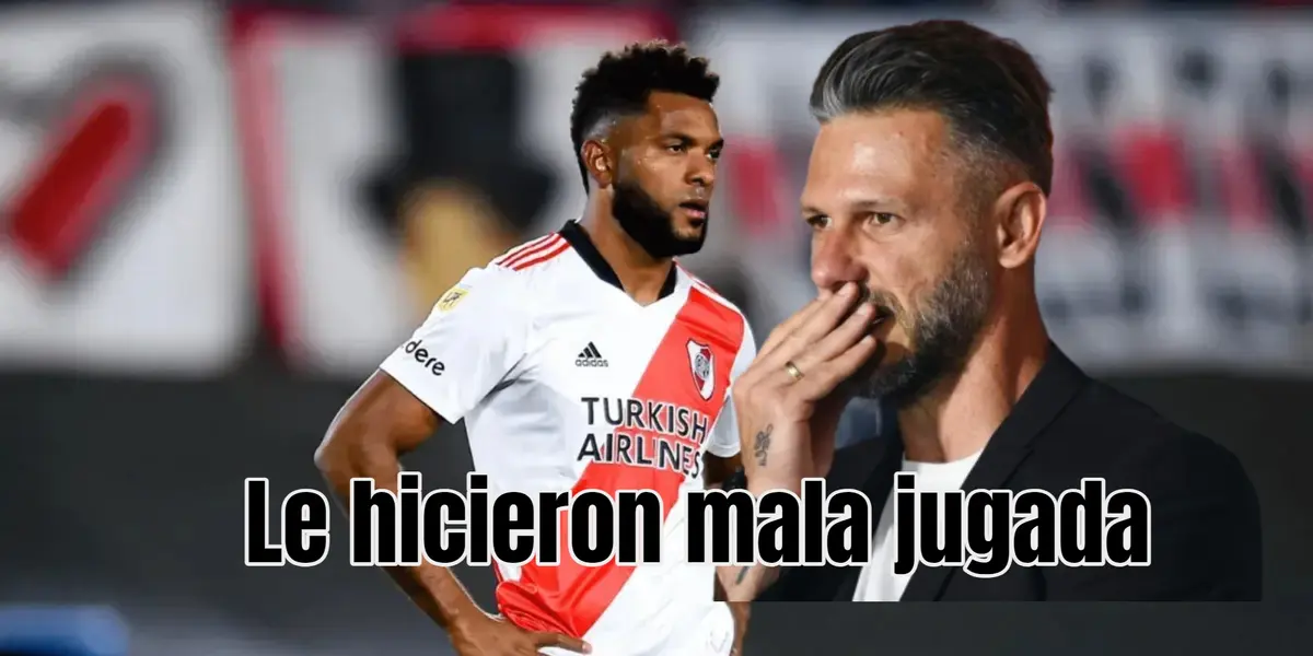 Al delantero colombiano no le permitieron cobrar un penal a pesar de ser el goleador. Foto de Borja tomada de TNT y de Demichelis de la Página Millonaria