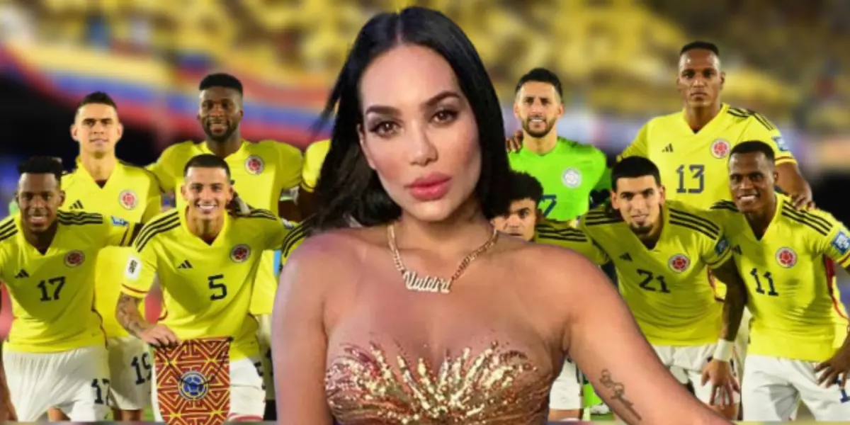 Andrea Valdiri y jugadores de la Selección Colombia.