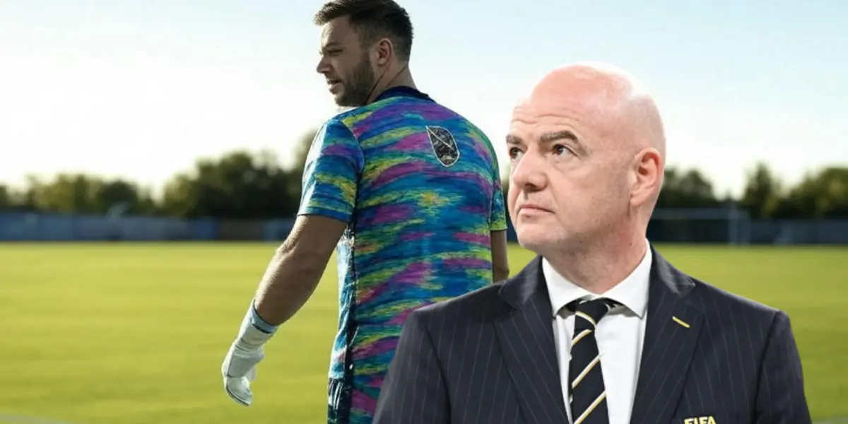 Arquero de fútbol y Gianni Infantino Foto: Grox y FIFA