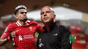 Díaz y Slot. Foto: redes de Liverpool