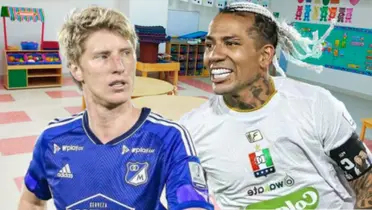 El defensa sufrió la categoría del goleador. Foto de fondo tomada de Los Mejores Colegios, de Dayro de RCN y de Llinás de Colombia.com