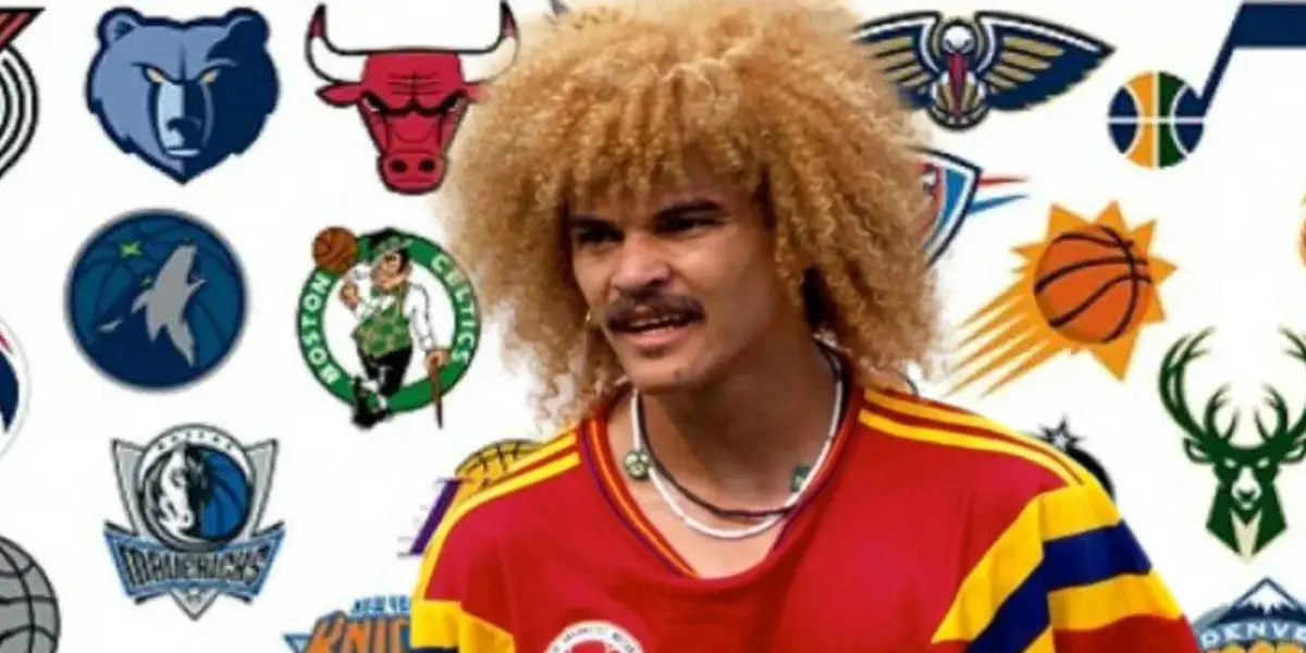 El exjugador usó un conjunto en una foto con Carlos Vives. Foto de fondo tomada de Gigantes del Basket y Planeta Goles.de Valderrama de