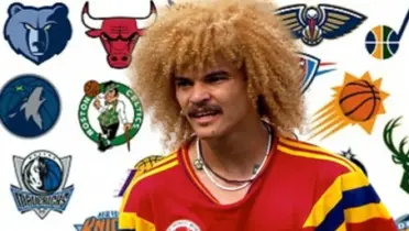 El exjugador usó un conjunto en una foto con Carlos Vives. Foto de fondo tomada de Gigantes del Basket y Planeta Goles.de Valderrama de