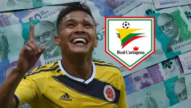 El jugador ha generado revuelo con su llegada. Foto de fondo tomada de Semana, de Teo de Transfermarkt y escudo de Wikipedia.