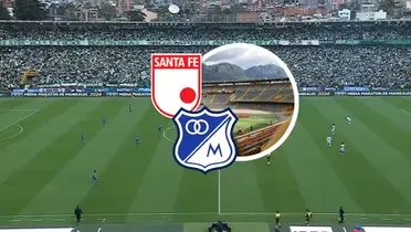 Estadio el Campín Foto: Captura de Win Sports, Escudoteca e Independiente Santa Fe