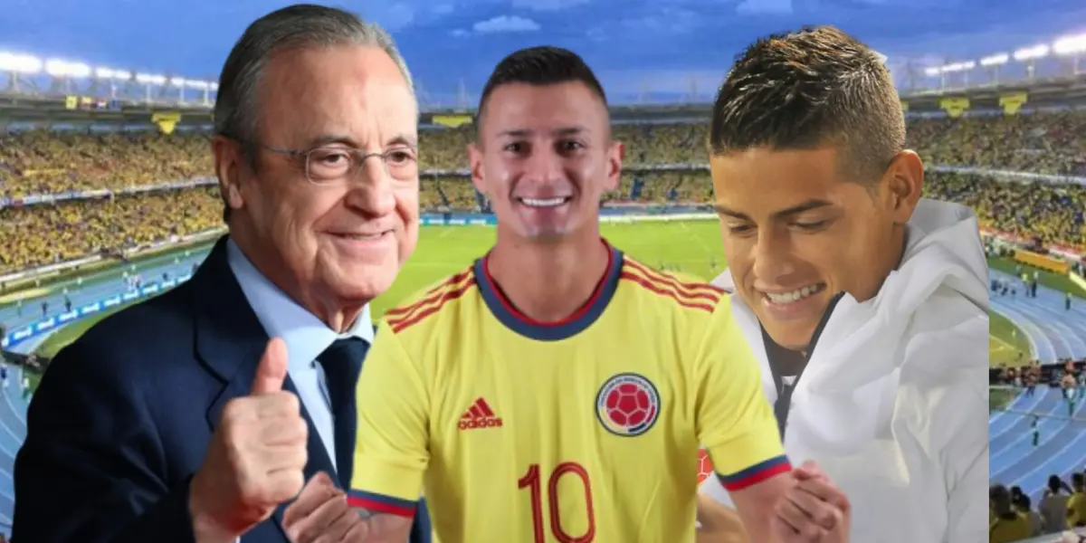 Florentino Pérez, Angellot Caro y James Rodríguez.