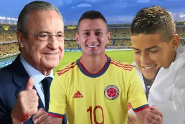 Florentino Pérez, Angellot Caro y James Rodríguez.