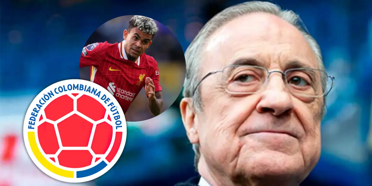 Florentino Pérez y una nueva amenaza al Liverpool de Luis Díaz Foto: Real Madrid, Escudoteca, LFC