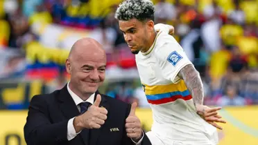 Gianni Infantino y Luis Díaz Foto: FIFA y Redes sociales de Luis Díaz