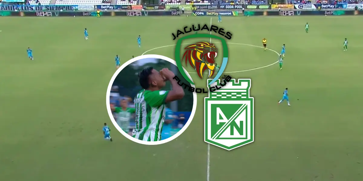 Jaguares de Córdoba vs Atlético Nacional Foto: Captura de Win Sports y Escudoteca