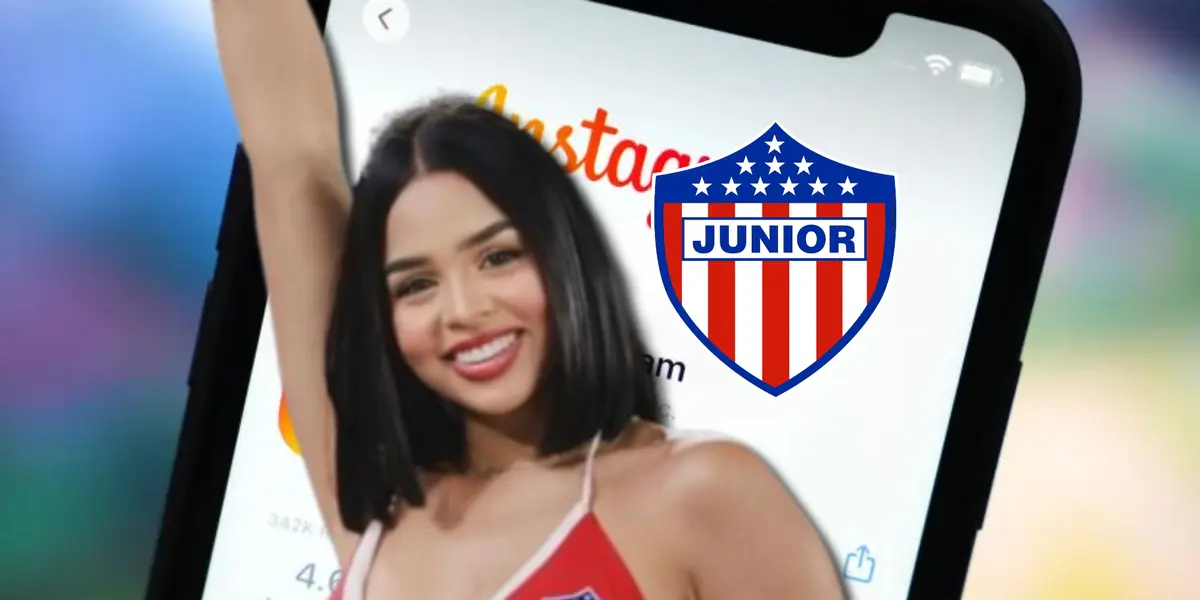 La joven es tendencia en las redes. Foto de fondo tomada de Instagram, de porrista de su Instagram y escudo de Wikipedia.