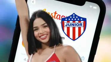 La joven es tendencia en las redes. Foto de fondo tomada de Instagram, de porrista de su Instagram y escudo de Wikipedia.