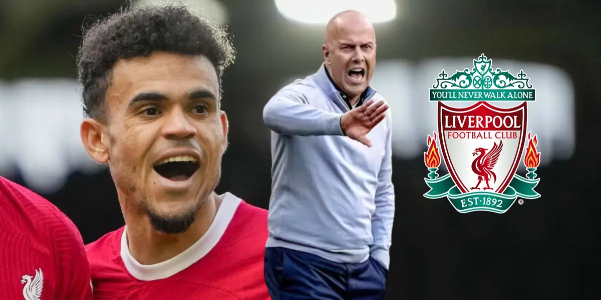 Luis Díaz y el DT Arne Slot