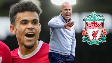 Luis Díaz y el DT Arne Slot