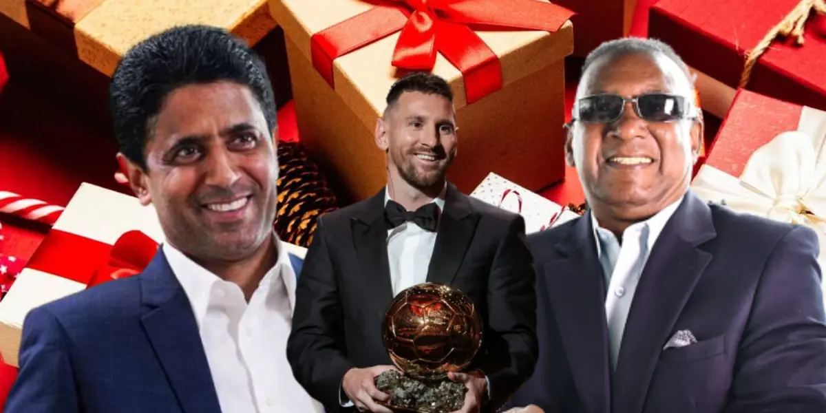Nasser Al-Khelaïfi, Lionel Messi y Paché Andrade.