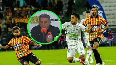 Once Caldas vs Deportivo Pereira y Luis Fernando Suárez Foto: Captura de Dimayor y Once Caldas