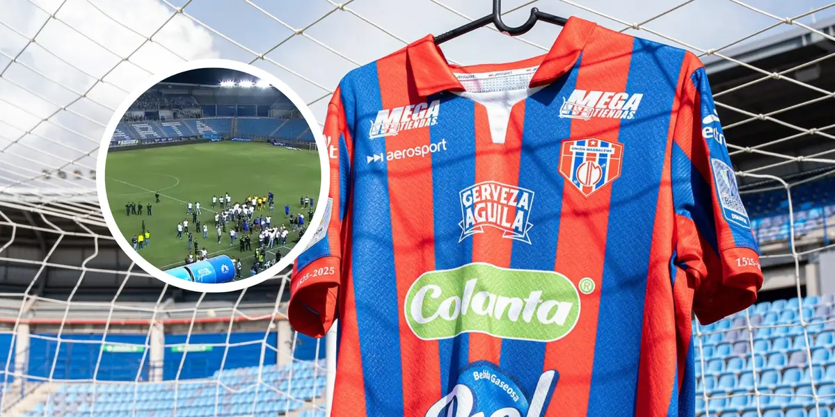 Tras los graves incidentes, Unión Magdalena ya tomó una decisión clave que sacude al FPC. Foto: Unión Magdalena y Captura de Win Sports